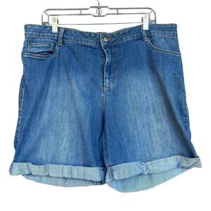 Croft & Barrow Shorts Womens 18 Blue Classic Fit Stretch Denim Rolled Hem Casual